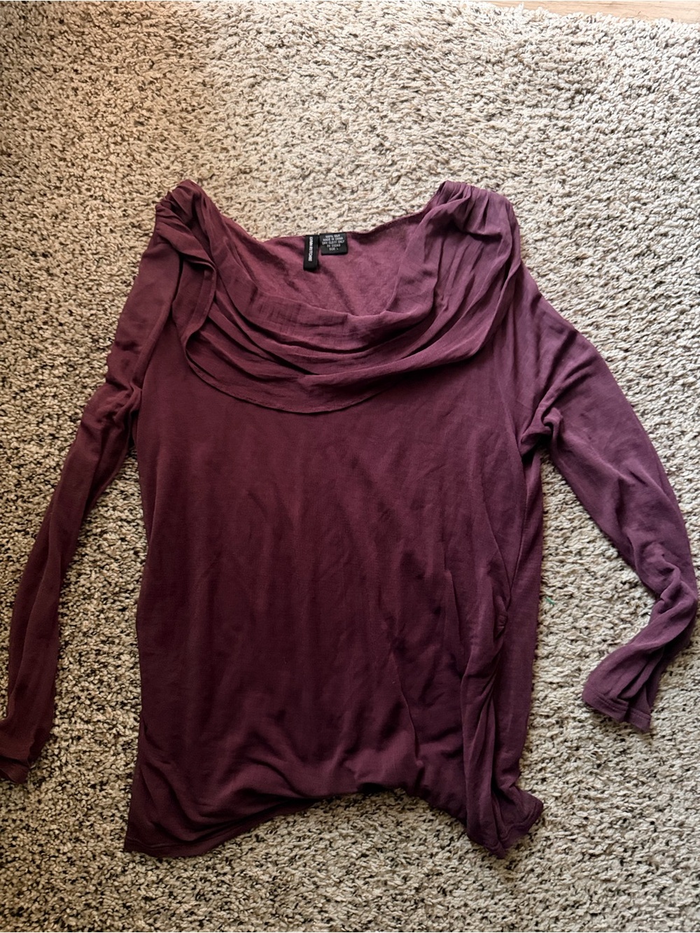100% silk Women’s Draped Cowl Neck Long Sleeve Top — Plum